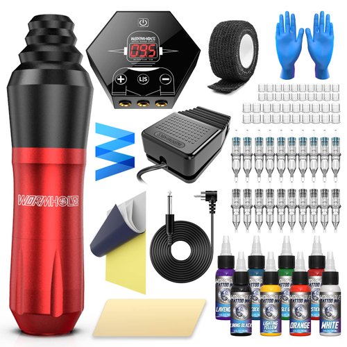 Wormhole Tattoo Gun Kit Tattoo Kit Tattoo Machine Kit Tattoo Pen Kit Cartridge Rotary Tattoo Kit Complete for Beginners Tattoo Pen Type Machine Kit Tattoo Pen Kit WTK080