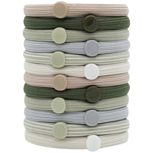 Qooocy Women's Hair Ties for Thick or Curly Hair. No Slip Ponytail Holders Sports Thick Hair Ties, 8MM, 12Pcs, Earthy Green