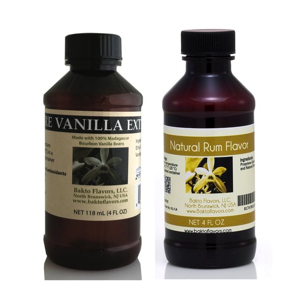 4 OZ Duos - Natural Vanilla Extract and Natural Rum Flavor - 2 (4 OZ) Bottles