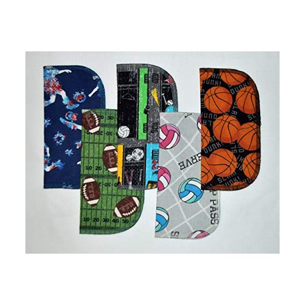 2 Ply Printed Flannel 8x8 Inches Little Wipes Set of 5 Sports Loving Fans - Proudly Made in the USA!