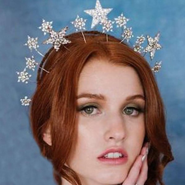 Fashey Halo Crown Headband Rhinestone Star Crown Headbands Goddess Halo Crown Costume Boho Bridal Wedding Headpiece Hair Accessories for Women and Girls (Silver)