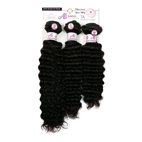 Ali Buldles Unprocessed Brazilian Virgin Human Hair Weave Pineapple Wave ([10"+12"+14"], NATURAL BLACK)