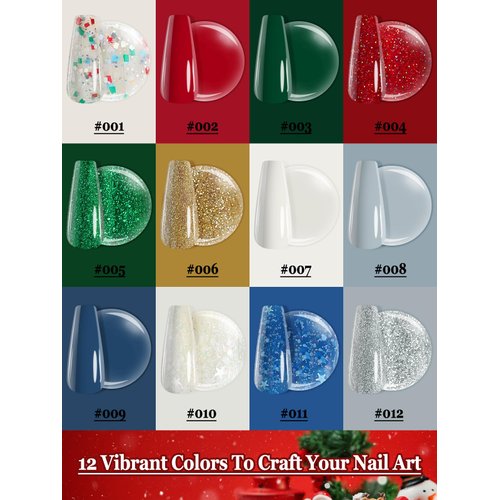 EBANKU Gel Nail Polish Kit, 12 Colors Gel Polish Kit Red Green Gel Polish Glitter Blue Silver Gel Polish Set Christmas Nail Polish Kit DIY Manicure Set For Holiday Nail Art Decoration