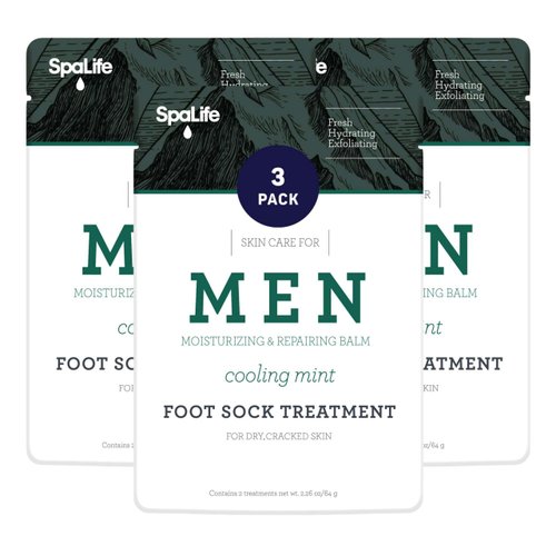 Spa Life Men's Cooling Mint Foot Repair Balm and Moisturizing Socks Set - Revitalizing Hydrating Foot Mask for Soothing Tired, Achy Feet and Softening Dry, Cracked Skin One Size Fits Most- 3 Pairs