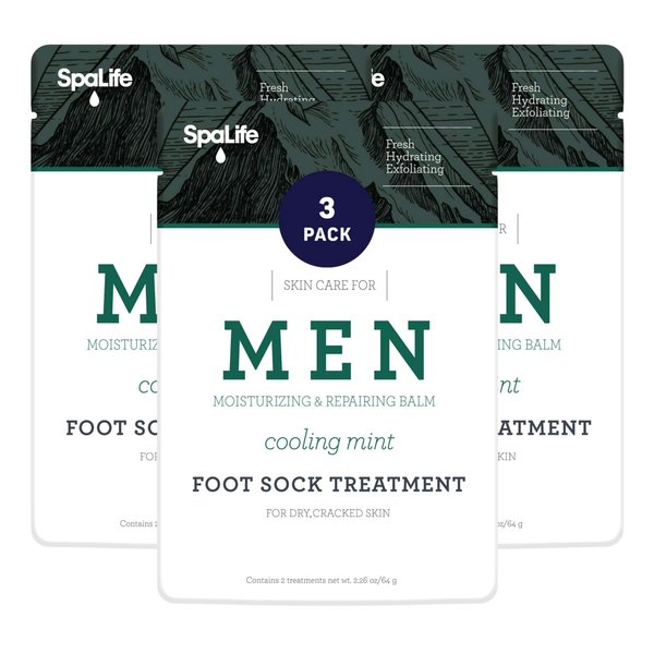 Spa Life Men's Cooling Mint Foot Repair Balm and Moisturizing Socks Set - Revitalizing Hydrating Foot Mask for Soothing Tired, Achy Feet and Softening Dry, Cracked Skin One Size Fits Most- 3 Pairs