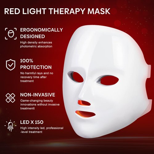 ZENG Led Face Mask Light Therapy 7 Color Facial Mask Red Blue Light Therapy For Whiten Face Skin Care, White