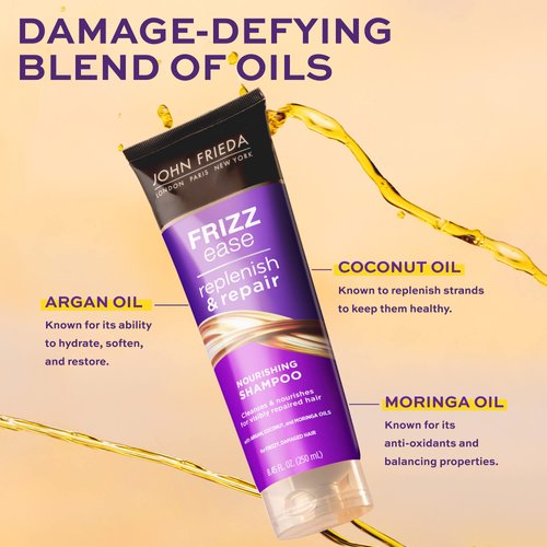John Frieda Anti Frizz Shampoo With Argan Oil and Coconut Oil for Damage and Frizz, Paraben Free, Phthalate Free, Cruelty Free, Vegan Friendly 8.45 Oz Bottle