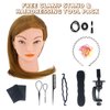 Mannequin Head with 100% Human Hair, MYSWEETY Doll Head for Hair Styling, Manikin Head Cosmetology Makeup Hairdressing Training Head with Clamp Holder and Tools(18" Brown, Makeup)