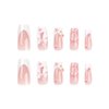 DOCVOEOMH Press on Nails Medium Long Square 3D Bow Acrylic French White Pink Fake Nails with Flower Design Glue on Glossy Full Cover Artificial Gel False Stick on Nail for Girls Women Wedding 24Pcs