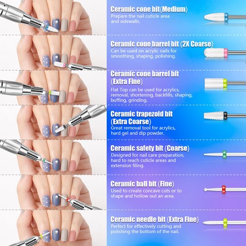 Depvko 25Pcs Nail Drill Bits Set with Portable Pink Case, 3/32 Inch Ceramic Drill Bits for Acrylic Nails, Diamond Carbide Cuticle Efile Remover Quartz Pointed Bits for Home Salon Acrylic Gel Nail