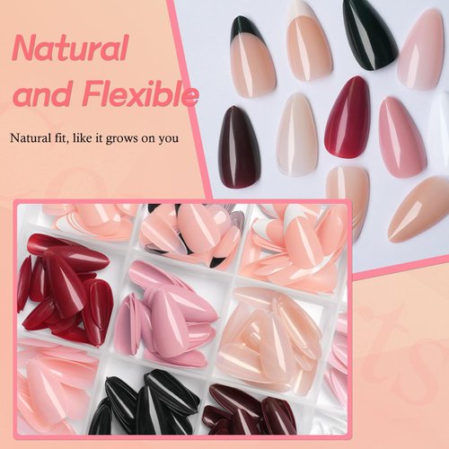 Lifextol 288pc Almond Press on Nails Medium Acrylic Nails Press on Nails French Tip Short Fake Nails with Glue and Adhesive Tabs, Glue on Nails Pack False Stick on Nails Artificial Fingernails