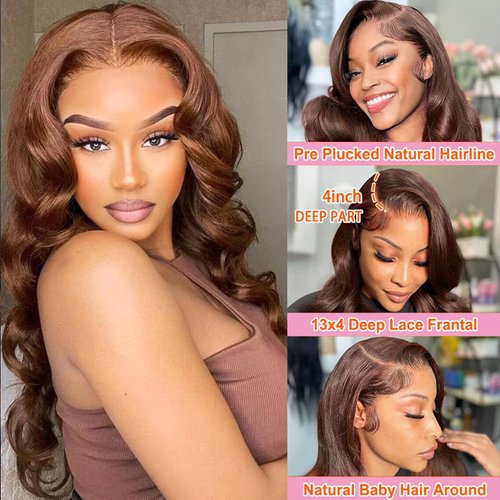 Brown Lace Front Wigs Human Hair Pre Plucked 4# Colored Chocolate Brown Body Wave Human Hair Lace Front Wigs for Black Women 180% Density Brown 13x4 HD Transparent Body Wave Lace Front Wigs (26 inch)