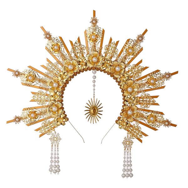 BLESSUME Goddess Gold Spike Halo Crown Headpiece NYLON ZIP TIE Wedding Bride Hair Band Tiara…
