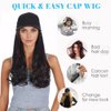 GUOJIAN Baseball Cap with Hair Extensions for Women Adjustable Hat with Synthetic Wavy Wig Attached 18inch Long Body Wave Hair (F1B/wine red, 18Inch)