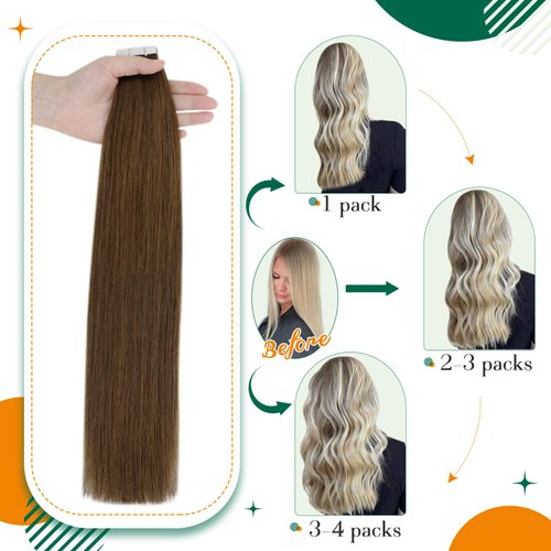 Easyouth Tape in Hair Extensions Human Hair Brown Tape in Extensions Human Hair Medium Brown Hair Extensions Tape in Remy #4 20Inch 50g 20pcs