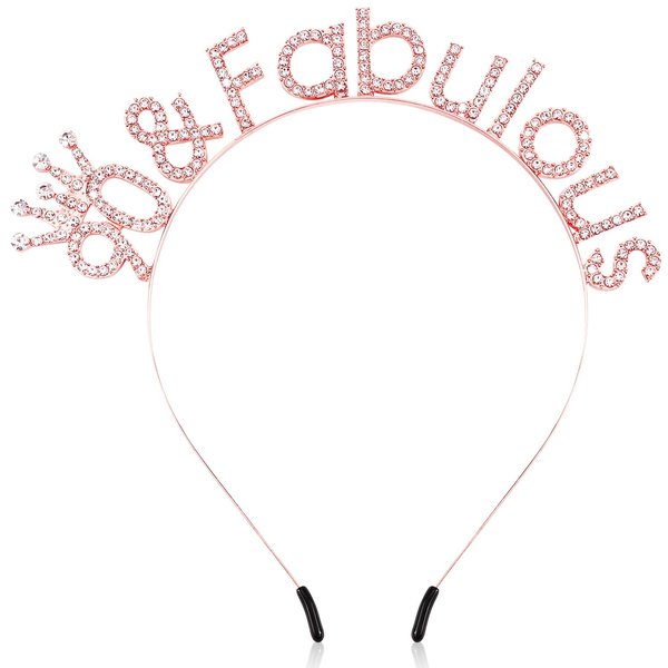 SuPoo Rose Gold 90th Birthday Decorations for Women 90th Birthday Headband Crown 90th Birthday Gifts for Her 90 & Fabulous Party Decorations Happy Birthday Tiara Hair Accessories