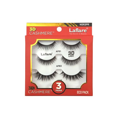 Laflare 3D Cashmere False Eyelashes 3 pcs Multipack, Ultra Soft, Glam, Wispy, Fresh, Luxurious, Cruelty-Free, Reusable, 100% Cashmere Texture, Fake Eyelashes 3 Pairs Eco Pack (NSR3PR)
