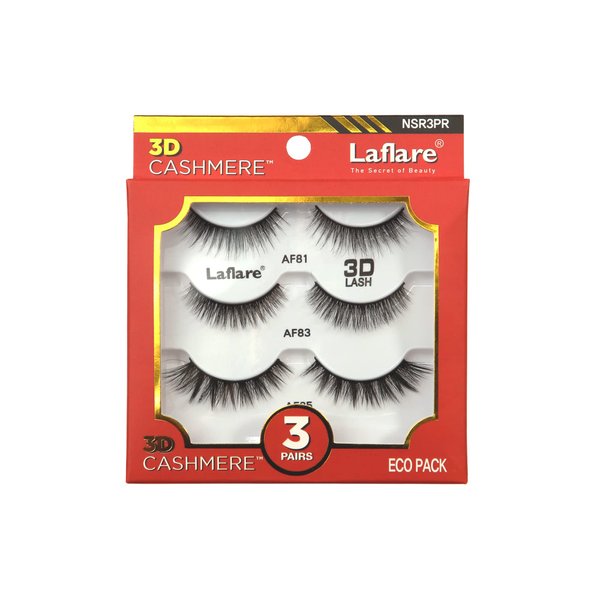 Laflare 3D Cashmere False Eyelashes 3 pcs Multipack, Ultra Soft, Glam, Wispy, Fresh, Luxurious, Cruelty-Free, Reusable, 100% Cashmere Texture, Fake Eyelashes 3 Pairs Eco Pack (NSR3PR)
