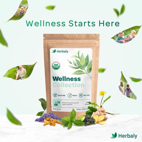 Herbaly Wellness Collection Tea - 8 Active Herbs - Improve General Health, Strengthen Immunity - Natural, Organic, Non-GMO, Vegan, Sugar Free - 3 Pack, 84 Pyramid Tea Bags