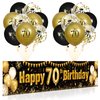 70th Birthday Decorations for Men Women Black and Gold, Black Gold Birthday Yard Banner Sign and 18 PCS 70th Happy Birthday Balloons for 70th Anniversary Birthday Party Supplies Outdoor Yard Decor