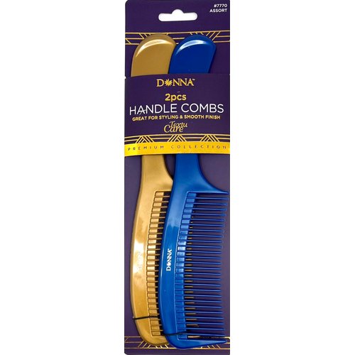 DONNA PREMIUM PEARL COMBO Handle 2pcs COMBS Great for All Hair Type, Hair Styling Comb for Women, Men and Salon Khaki, Blue