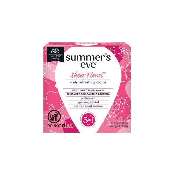Summer's Eve Feminine Cleansing Cloths For Sensitive Skin Sheer Floral, 16 Count