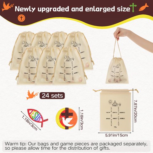 24 Set Tic Tac Toe Game Christian Religious Party Favors Supplies 240 Mini Wooden Jesus Fish Game Pieces 24 Drawstring Bags for Kids Sunday School Prize Church Carnival Back to School Rewards