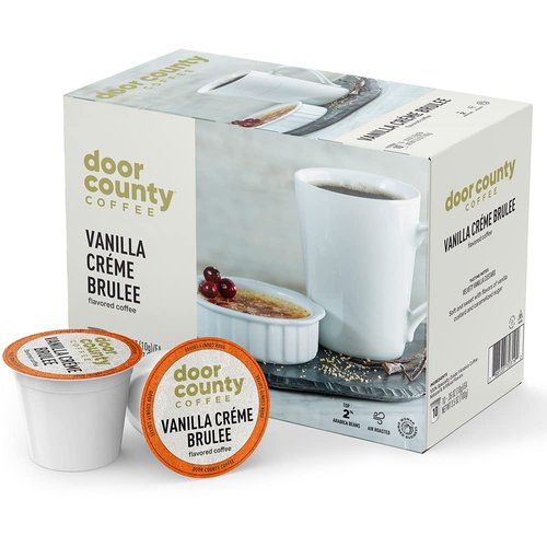 Door County Coffee - Vanilla Creme Brulee, Vanilla and Cream Flavored Ground Coffee - Medium Roast, Single Serve Cups – 10 Count