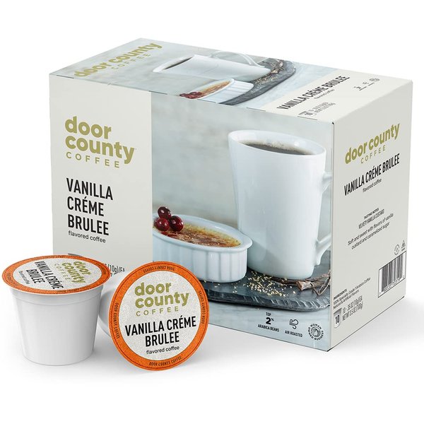 Door County Coffee - Vanilla Creme Brulee, Vanilla and Cream Flavored Ground Coffee - Medium Roast, Single Serve Cups – 10 Count
