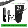 BROSTACHE Beard & Mustache Scissors for Men 5”, 2 comb & Beautiful Travel Pouch, Hand forged with Bevel edge For precision, Extremely Sharp Scissors & Adjustable Screw (Sliver)