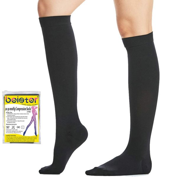 Beister Closed Toe Knee High Calf Compression socks for Women & Men, Firm 20-30 mmHg Graduated Support for Varicose Veins, Edema, Flight, Pregnancy, Black, Medium