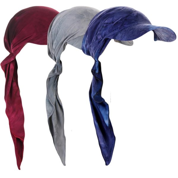 DINPREY Long Pretied Head Scarves for Women Bandana Turban Hat Chemo Cancer Headscarf Headwraps Headwear for bald women hair wraps Hair Cover Hat (3 PCS Tie Dye)