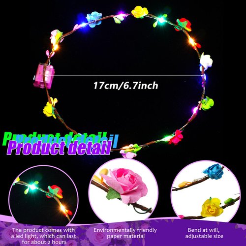 40 Pcs LED Flower Headband, Light up Flower Crown Garland Flower Headdress Floral Headpiece for Women Hair Accessories Birthday Wedding Party(Plum Blossom Style)