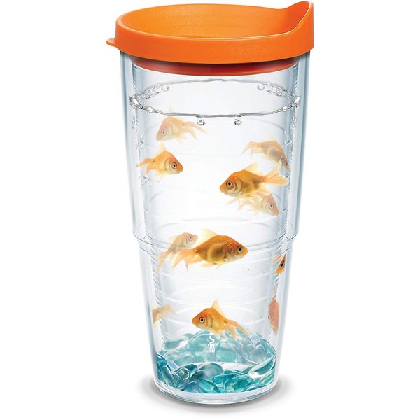 Tervis Goldfish Plastic Tumbler with Wrap and Orange Lid 24oz, Clear, Classic, 1 Count (Pack of 1)