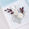Missgrace Bride Wedding Crystal Pearl Leaf Rhinestones Hair Comb Blue Purple Bridal Hair Pieces Rhinestone Bridal Hair Clip Flower Hair Side Combs Wedding Hair Accessories for Brides Women (Silver Wine Red)