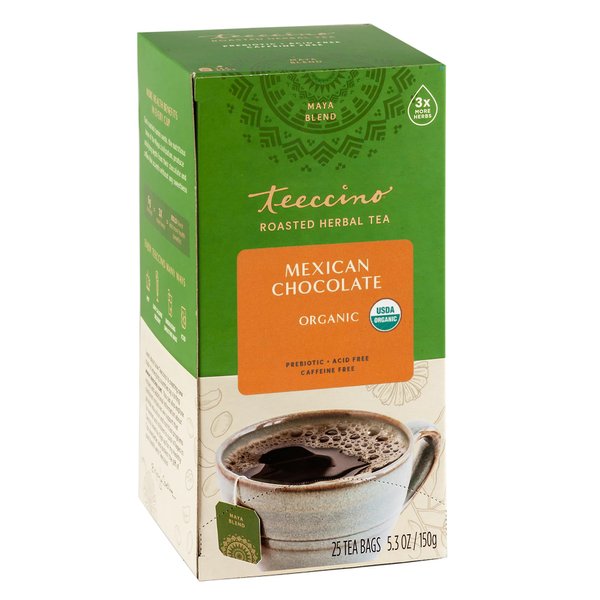 Teeccino Mexican Chocolaté Herbal Tea - Rich & Roasted Herbal Tea That’s Caffeine Free & Prebiotic for Natural Energy, 25 Tea Bags