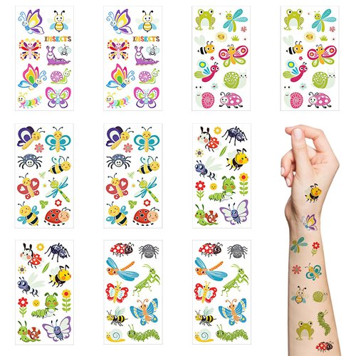Insect Temporary Tattoo for Kids,10 Sheets Luminous Cute Reptile Bug Nature Waterproof Glow In The Dark Tattoo Sticker for Birthday Party Favors Goodie Bags Stuffers Party Fillers