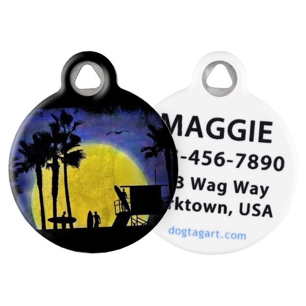 Dog Tag Art Sun, Moon, and Stars Custom Pet ID Tag for Dogs and Cats, Personalized Dog Tag with Customized Identification, Surf Sunset, Small (7/8" Diameter)