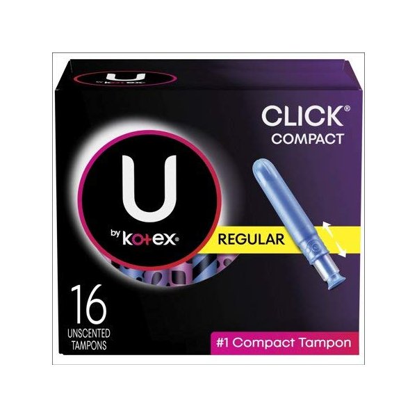 U by Kotex Click Compact Tampons, Regular, Unscented, 16 Count (Pack of 2)
