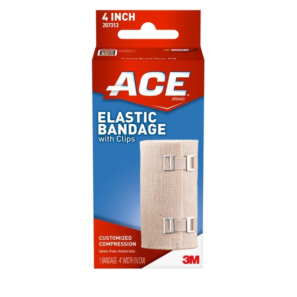 ACE 4 Inch Elastic Bandage with Clips, Beige, Comfortable design with soft feel, Wash and Reuse