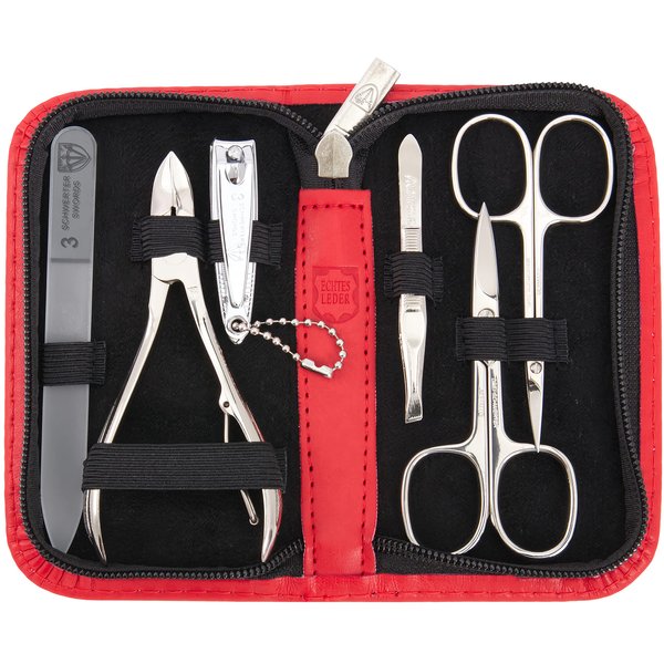 3 Swords Germany - brand quality 6 piece manicure pedicure grooming kit set for professional finger & toe nail care scissors clipper genuine leather case in gift box, Made in Solingen Germany (13907)