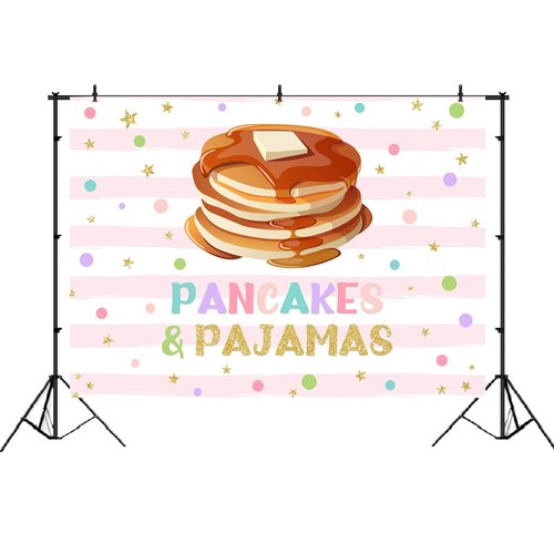 Lofaris Pancakes and Pajamas Birthday Party Backdrop Pink Stripes Colorful Confetti Sweet Girls Birthday Background Slumber Spa Sleepover Party Decor Cake Table Banner 7x5ft