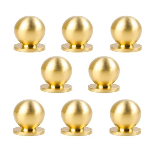 RZDEAL 8pcs Round Solid Brass Pulls Cabinet Drawer Knobs Small Gold Handles for Dresser Handles Knobs,1 Inch (25mm)