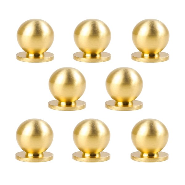 RZDEAL 8pcs Round Solid Brass Pulls Cabinet Drawer Knobs Small Gold Handles for Dresser Handles Knobs,1 Inch (25mm)