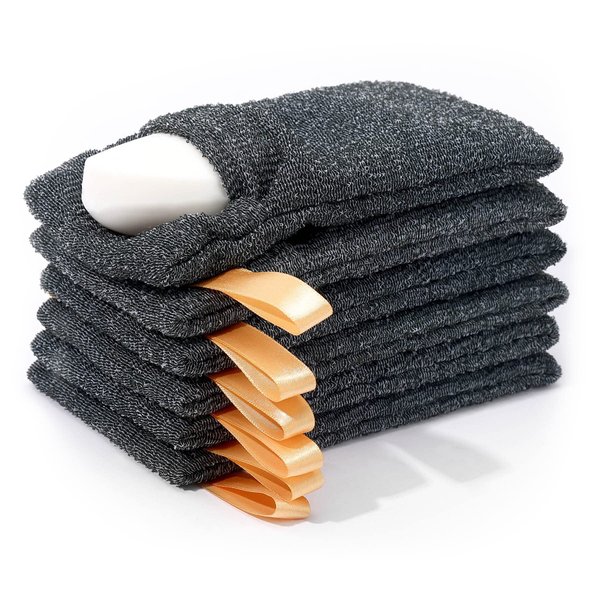 6-Pack Soap Pocket Exfoliating Soap Saver Pouch, Body Scrubber Rough Sponge Exfoliator for Bath or Shower, Gray Mesh Bar Soap Foam Lather Pouch