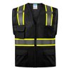 SHORFUNE High Visibility Safety Vest with 10 Pockets, Mic Tabs, Zipper and Reflective Strips, Reflective Construction Vest for Men and Women, ANSI/ISEA Standards, Black, XL