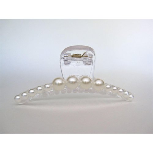 Generic Clear transparent white pearl hair claw clip for medium/fine hair