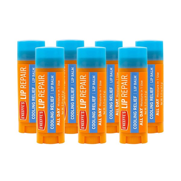 O'Keeffe's Cooling Relief Lip Repair Lip Balm for Dry, Cracked Lips, Stick, (Pack of 7)
