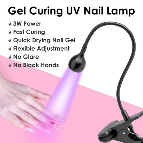 UV Nail Lamp LED Light for Gel Nails, BORNBYME 3W Portable Goose Neck UV Light with Fixed Clip USB Charge for Nail Salon Home Lamp for Gel X Nails, Black
