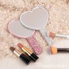 Framendino, 2 Pack Rhinestone Handheld Mirror Heart Bling Mirror Glitter Cosmetic Dazzling Mirror Portable Hand Mirrors with Handle for Women (White & Pink)